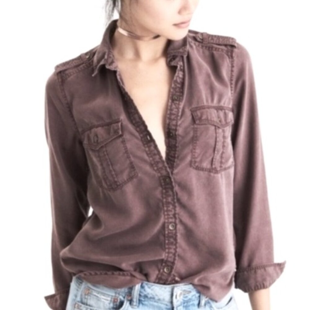 AE Y2K Boyfriend Button Down Viscose Shirt - XS Indie Sleeze
